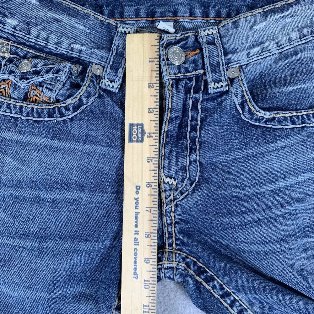 True Religion Cut Off Denim Shorts Mens 29 Blue Flap Pocket Straight Raw Hem